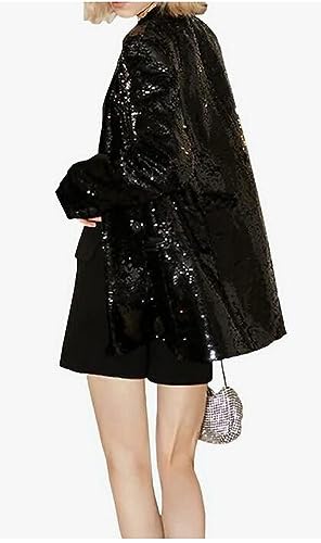 Women's Double Breasted Sequins Blazer Notch Lapel Loose Style Jacket with Long Sleeves Prom Coat4