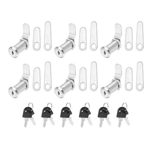 PATIKIL Lucchetti Armadietto con Chiave, 6 Pezzi Sostituzione Serratura a Camma Cilindro per Cassetto RV Carrello di Stoccaggio Posta, Argento