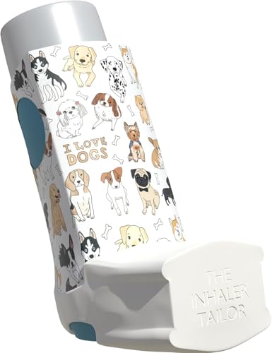 The Inhaler Tailor Inhaler Holder - for Ventolin & Shorter Style Inhaler - Vegan Leather - Adults & Kids Asthma Inhaler Case with Eyelet for Keychain/Lanyard - Handmade (Shorter, I Love Dogs)