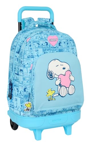Snoopy Love - Mochila Grande con Ruedas, Compacta, Extraíble, Ideal para Niños de Diferentes Edades, Cómoda y Versátil, Calidad y Resistencia, 33x22x45 cm