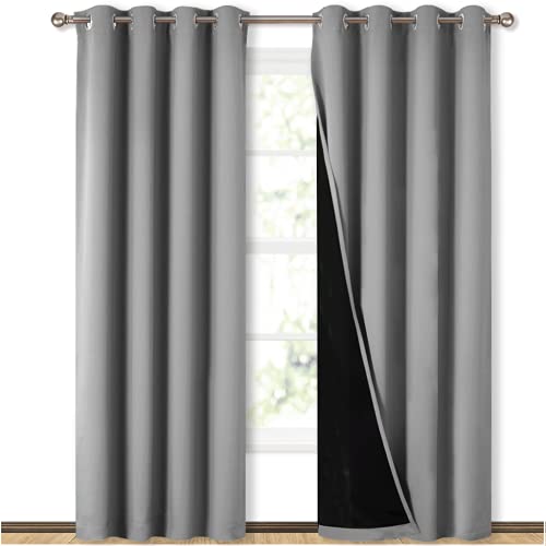 NICETOWN Full Shade Curtain Panels, Pair of Energy Smart & Noise Blocking Out Blackout Drapes for Dining Room Window, Thermal Insulated Guest Room Lined Window Dressing(Silver Grey, 52 x 84