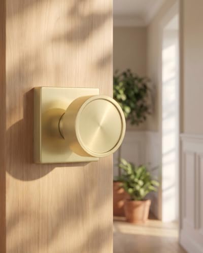 Image of Goldenwarm Brushed Gold Door Knobs Passage, Closet Door Knob Zinc Alloy, Contemporary Gold Interior Door Knobs for Hallway, 3 Pack
