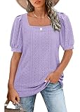 Picture of BZB Womens Flattering Tops to Hide Tummy Summer Long Shirts to Wear with Leggings Light Purple S