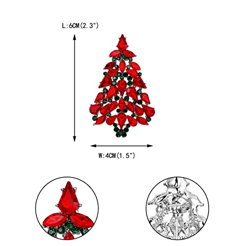 Ever Faith Party Christmas Tree Teardrop Red W/Green Austrian Crystal Brooch Pin Silver-Tone #TOP4
