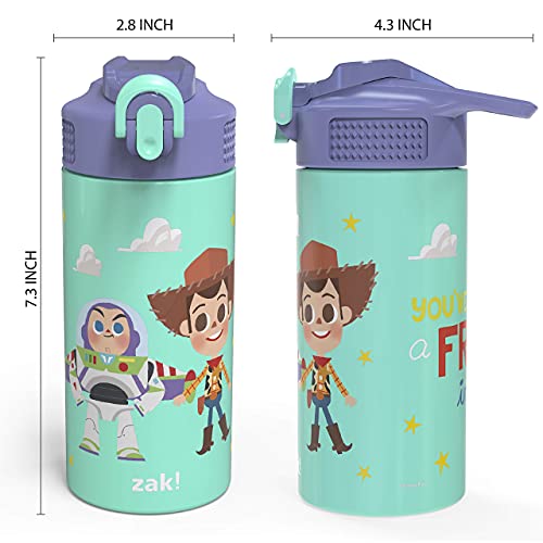 Zak Designs Disney Pixar Toy Story Insulated Kids Water Bottle 14 Oz 18/8 Stainless Steel Thermal Vacuum With Flip-Up Straw Spout And Locking Spout Cover, Durable Cup For Sports Or Travel #TOP5