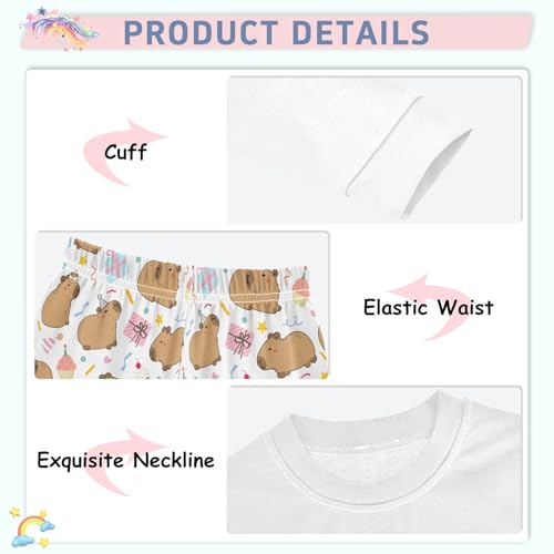 Capybara Cute Cartoon Birthday Party Cute Pajama Sets Long Sleeve Top and Pants, Snug Fit Sleepwear for Night Wears4