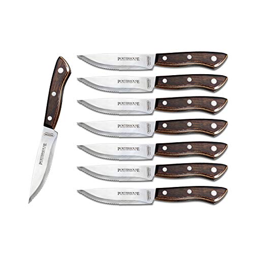 Comparison: Best Steak Knives Dishwasher Safe 8 Tramontina Porterhouse 8-Piece Steak Knives, 5-Inch Stainless Steel High-Carbon Serrated Blade Kitchen Knife Set with Polywood Handle, Full-Tang, Dishwasher-Safe