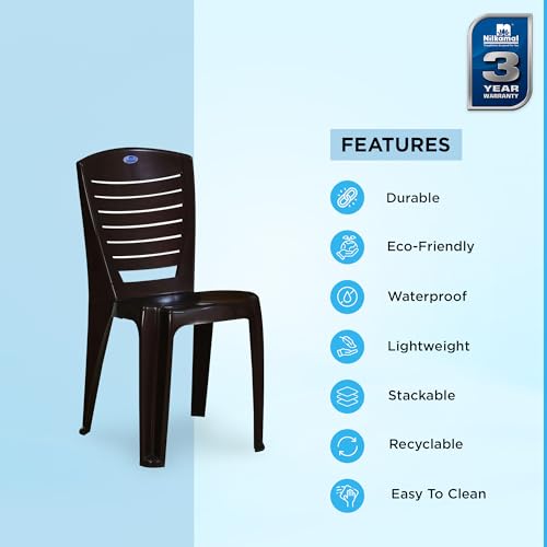 Image of Nilkamal Plastic Chair for Living room |Set of 2 | 3 Year Warranty | For Home, Living Room, Outdoor | Weather Brown Colour | CHR4025