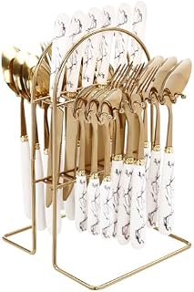 Modern Flatware Set, 24 Piece Cutlery Set for 6 People, Stainless Steel with Hanging Stand and Stable Feet