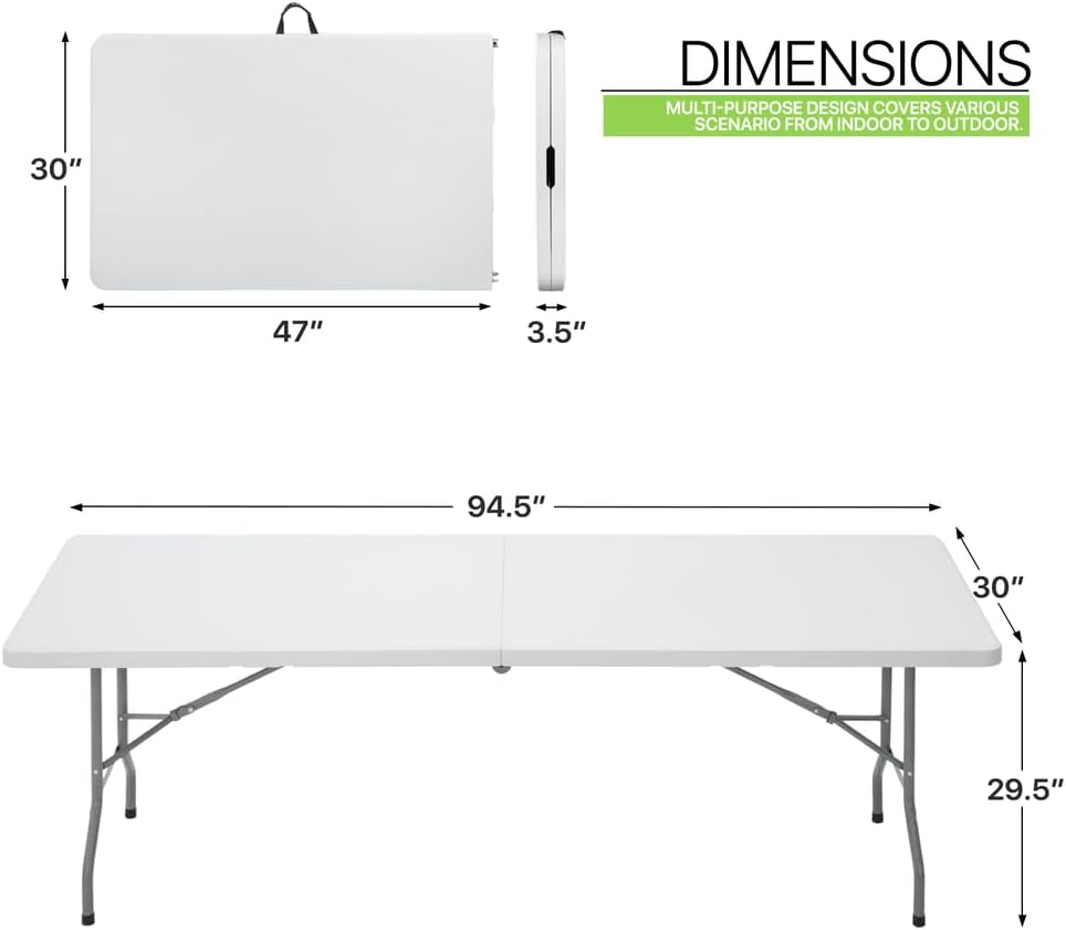 Heavy Duty Utility 8ft Folding Plastic Dining Table w/Handle Outdoor Picnic Desk