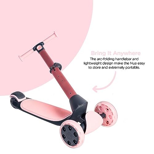Yvolution Y Glider Nua 3-Wheel Kids Scooter – Adjustable Height, Arc-Folding Handlebar, LED Light-Up Front Wheels, Extra-Wide Deck, Ages 3-10, Pink - Thumbnail 4