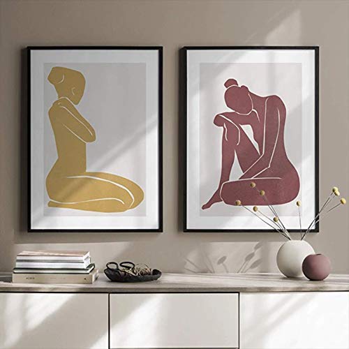 Affiche Nordique Femme Abstraite Rouge Jaune | Toile Haute Qualité 60X80cm