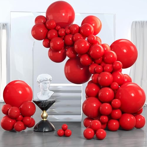 PartyWoo Red Balloons 140 pcs Different Sizes of 18 12 10 5 Inch Red Balloon Arch Kit Garland for...