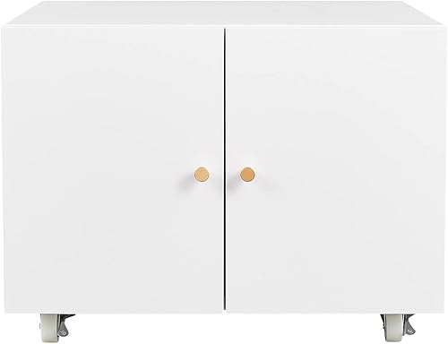 DSHADE Soporte blanco para impresora, archivador de acero, mesa rodante resistente con almacenamiento de muebles de oficina con 2 puertas y ruedas,