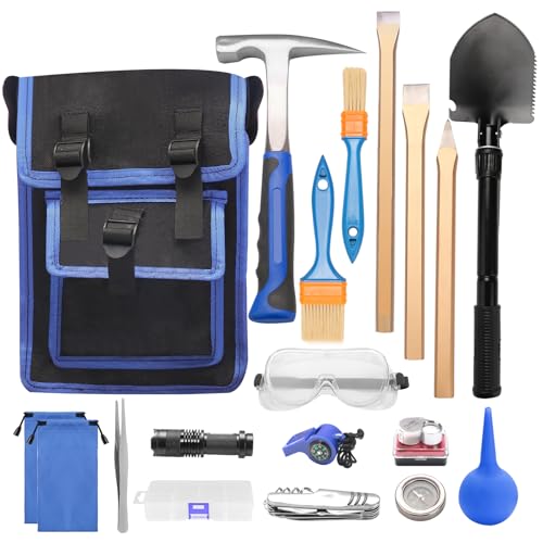 19-teiliges Geology Rock Pick Hammer Kit, 23 oz Hammer & 3 Stück Digging Chisels Set für Rock Hounding, Gold Mining & Prospekting, Equipment Tool mit Blow-and-Suck Ball, Whistle (Stil 2)
