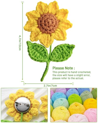 Image of Crochet Sunflower Flower Brooch Pin for Men and Women Fashion, Knitted Flowers Sunflower Handmade Crochet Gifts,Prom Flowers Corsage and Pocket Wedding Boutonniere for Men