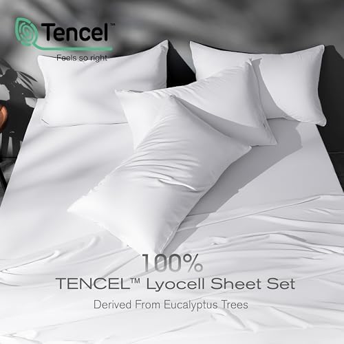 Tencel Sheet Set Queen Size, 100% Eucalyptus Lyocell, Breathable & Cooling Sheets, Deep Pocket Up to 16 Inch, Silky Soft, Ideal for Hot Sleepers - 4PC (Queen, Light Grey) - Thumbnail 3