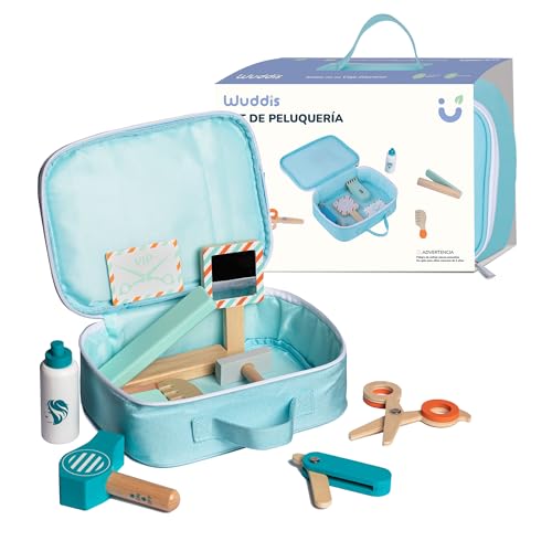 Wuddis Set Peluquería Juguete Madera - Juguetes Montessori 3 años, 11 Accesorios, Madera Certificada FSC, Pintura Ecológica a Base de Agua, Juegos Infantiles Seguros y Ecológicos
