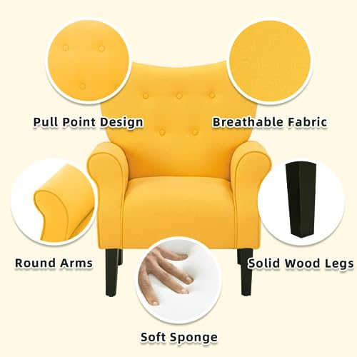 Yoleny Modern Accent Chair,High Back Armchair,Upholstered Fabric Button Single Sofa With Wooden Legs For Living Room,Bedroom,Club,Yellow #TOP1