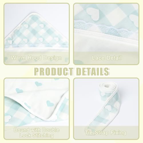 Image of Hooded Baby Towel 100% Muslin Cotton Soft and Absorbent Baby Bath Towel with Hood for Newborns Infants Toddlers and Kids Large 35x35 Inch Grid Heart Pattern (Blue)