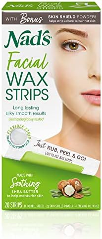 Nad's Facial Wax Strips - Hypoallergenic All Skin Types - Facial Hair Removal For Women - At Home Waxing Kit with 20 Face Wax Strips + 4 Calming Oil Wipes