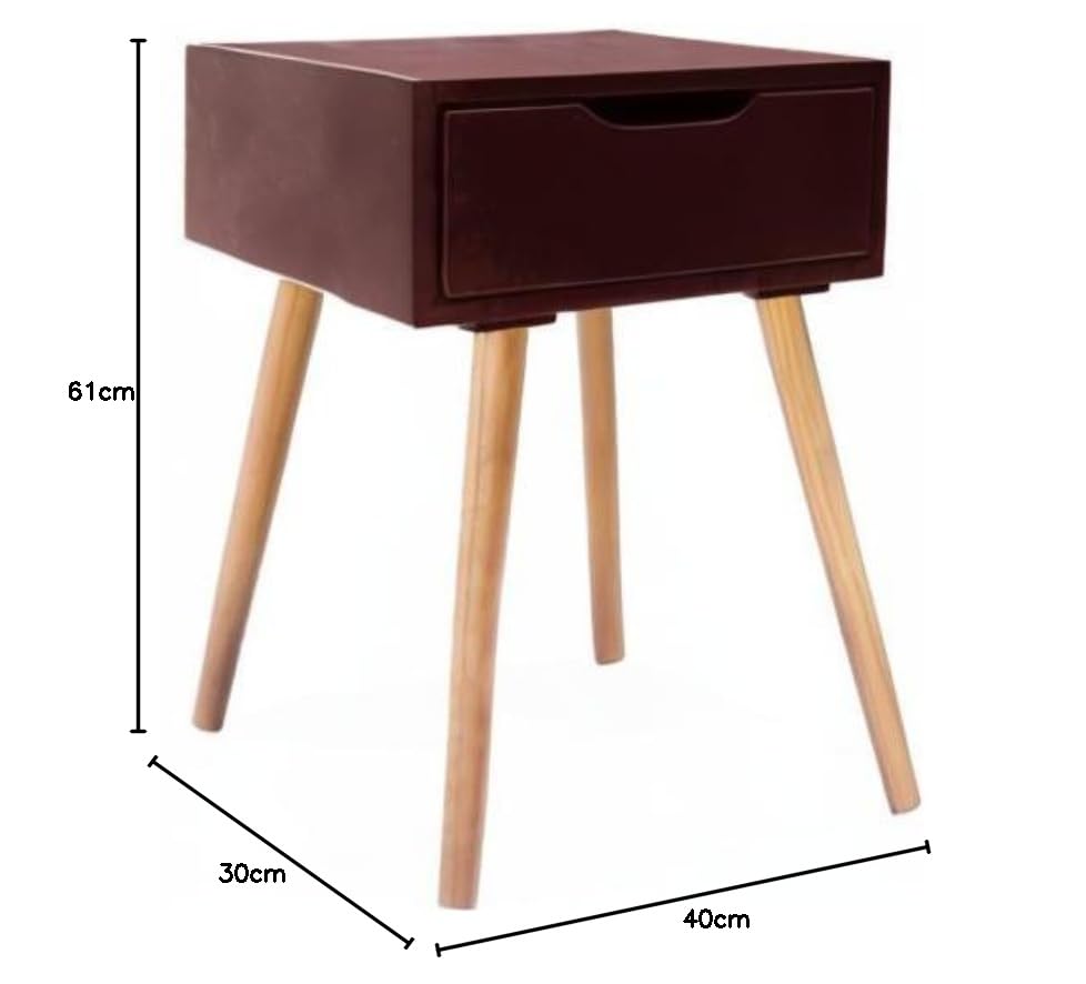 Image of Storage Nightstand Mid-Century Modern Bedside Table with Solid Wood Legs Minimalist and Practical End Side Table- 1 Drawer-Brown