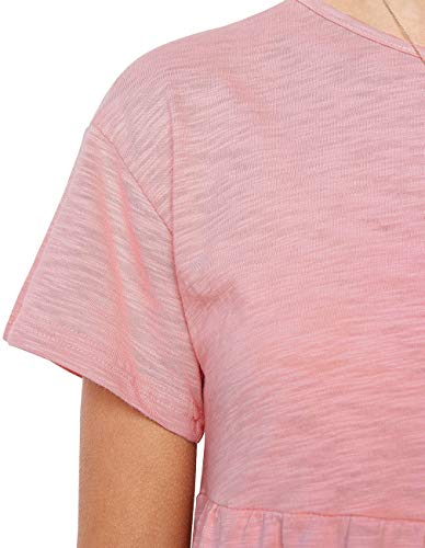Kimiee Women's Short Sleeve Flounce Blouse Loose Solid Ruffle High Low Hem Tunic Top Casual Round Neck T Shirt (M, Pink) - Thumbnail 3
