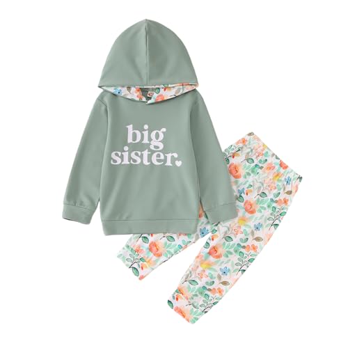 Big Sister Outfit Toddler Baby Girl Big Sis Hoodie Sweatshirt Floral Pants 2PC Sets Kids Cute Fall Winter Clothes