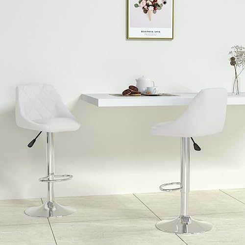 Tabourets de bar blancs réglables lot de 2 en simili cuir et acier