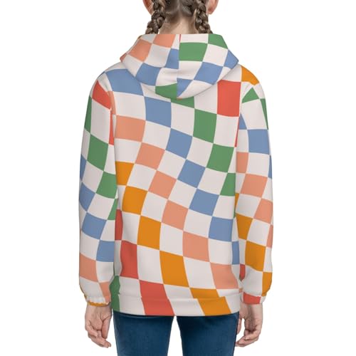 Wavy Checkerboard Kids Pullover Hoodies Boys Sweatshirts Girls Athletic Clothes with Pocket4