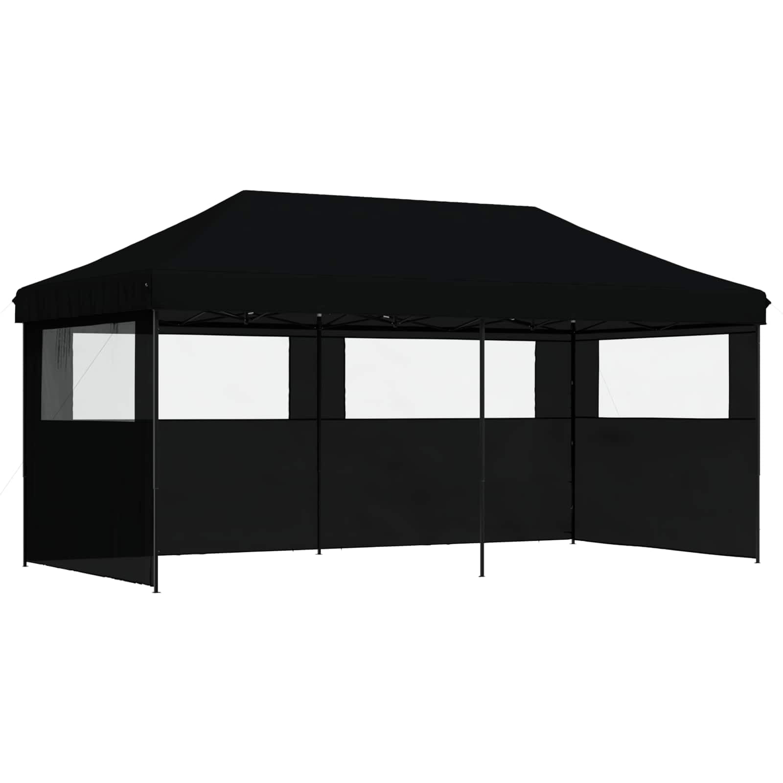 Namiot imprezowy, składany, czarny, 292 x 580 x 315 cm, tkanina Oxford | Stalowa rama malowana proszkowo, 6 lin i 12 śledzi, torba z kółkami do użytku na zewnątrz