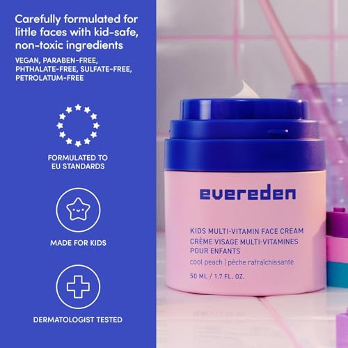 Image of Evereden Kids Face Cream, Dermatologist-Tested, EWG Verified & Refill Pod | Refill Pod, Vitamin-Enriched Face Moisturizer, Safe for Sensitive Skin, Omegas 3, 6, 9, Peach Scent, Kids Ages 3+, 1.7 fl oz
