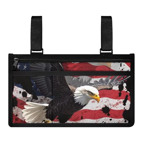 Sellikakes Eagle Wheelchair Accessories Armrest Side Bag Organizer Storage Pouch with Reflective Stripes for Senior Walkers Scooters Electric Wheelchair