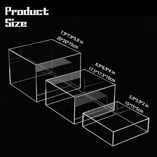 3 Pack Acrylic Riser Displaty Stand and 3 Pcs Cube Clear Acrylic Risers Display Box