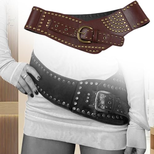 Women Wide Belt Vintage Design Chunky for Ladies Casual Waistband Studded Belt4