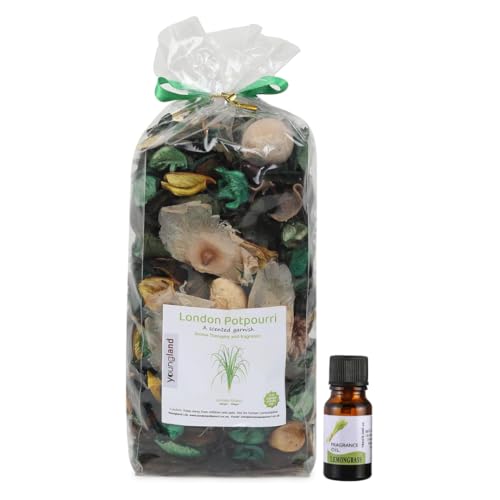 Youngland London Potpourri Lemon Grass Scented Garnish 200gm Natural Dried Flower Vase Filler with FREE 10ml Fragrance Oil Bottle Luxury Aromatherapy & Home Fragrance Gift