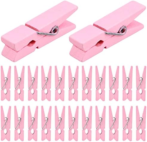 50pcs Pink Wooden Small Clothespins Photo Clips Wood Paper Peg Pin Craft Clips for Wall Hanging Pictures Clothing Jewelry Items Home Party Wedding Decoration