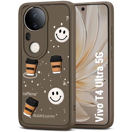 Image of TheGiftKart Back Cover Case for Vivo T4 Ultra 5G | Cute Fun Cartoon 3D Smiley Coffee Case | Full Camera Protection | Shockproof Back Cover Case for Vivo T4 Ultra 5G (Silicone, Brown)
