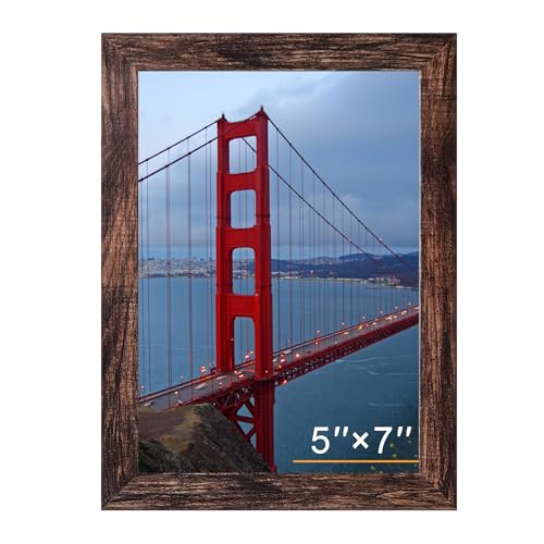 Image of BESCRCL 5x7 Picture Frame Wall or Tabletop, Engineered Wood Frames for 5 x 7 Picture, Brown, 1 Pack