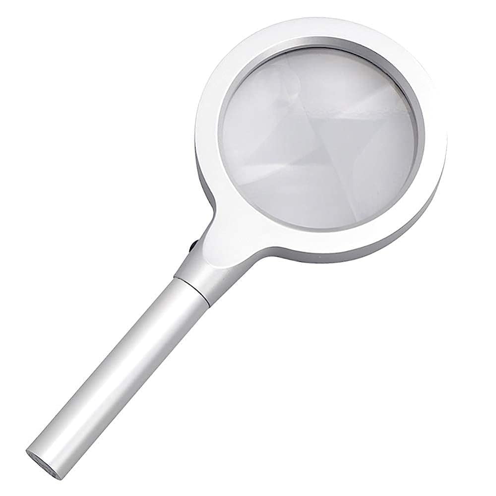 Lupa de Lectura de Mano Extragrande con luz LED, Lente Luminosa de 20 aumentos, Ideal para aficiones, Monedas, Libros, Sellos y Joyas, Color Plateado.