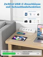 PASSUS Mehrfachsteckdose mit 2 USB C 30W, Verlängerungskabel 2M, Weiß – Ansicht 3