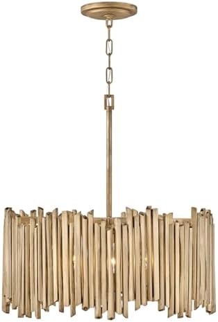 Hinkley Roca 30025BNG Medium Drum Chandelier, from the Lisa McDennon Collection, Handmade, Hand-Painted Jagged Square Rods, Adjustable Height, in Burnished Gold