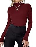 Womens Long Sleeve Tops Mock Turtleneck Basic Tees Stretch Fitted Thermal Underwear Shirts for Women(Wine Red,Medium)