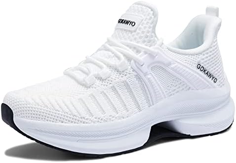 Gokawyo Womens Running Shoes Walking Slip on Breathable Sneaker for Women, White, US 6.5