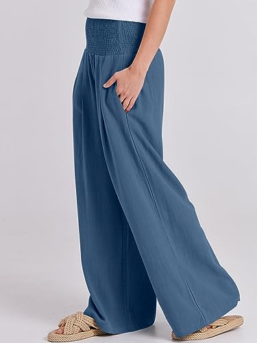 Image of ANRABESS Women Linen Palazzo Pants Summer Boho Wide Leg High Waist Casual Lounge Pant 2026 Beach Travel Vacation Outfits