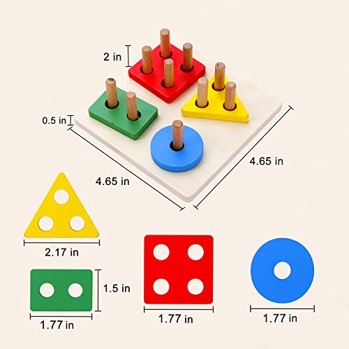 Viadom Toddler Wooden Sorting & Stacking Toys Preschool Learning Shape Puzzle Board Toys,Wooden Puzzles, Early Educational Developmental Toy for 2, 3, 4 Years Old Boys Girls, Kids, Preschoolers - Thumbnail 5