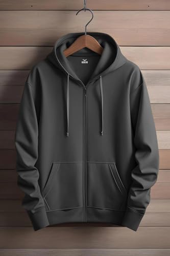 Image of Nobero Classic Zipper Hoodie for Men | Zip Up Hoodies for Men | Regular Fit | Full Zip Closure | Drawstring Hood | Zipped Hooded Sweatshirt | Cotton Rich Zipper Fleece Hoodie