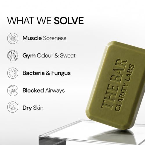 Image of Clarity Labs | MUSCLE RELIEF SOAP | (Pack of 4) | THERAPEUTIC & RELAXING | Epsom Salt | Magnesium chloride | Peppermint Oil | Camphor Oil | Anti Bacterial | Anti Odor | Reduces Post Workout Soreness & Stiffness