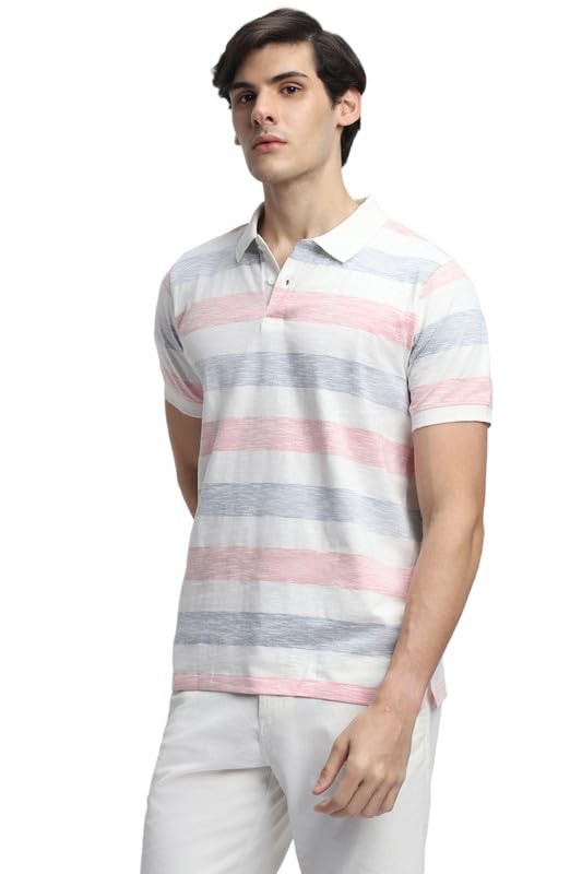 Image of Dennis Lingo Men's Blue Cotton Polo Neck Tshirt, Regular Fit Half Sleeve
