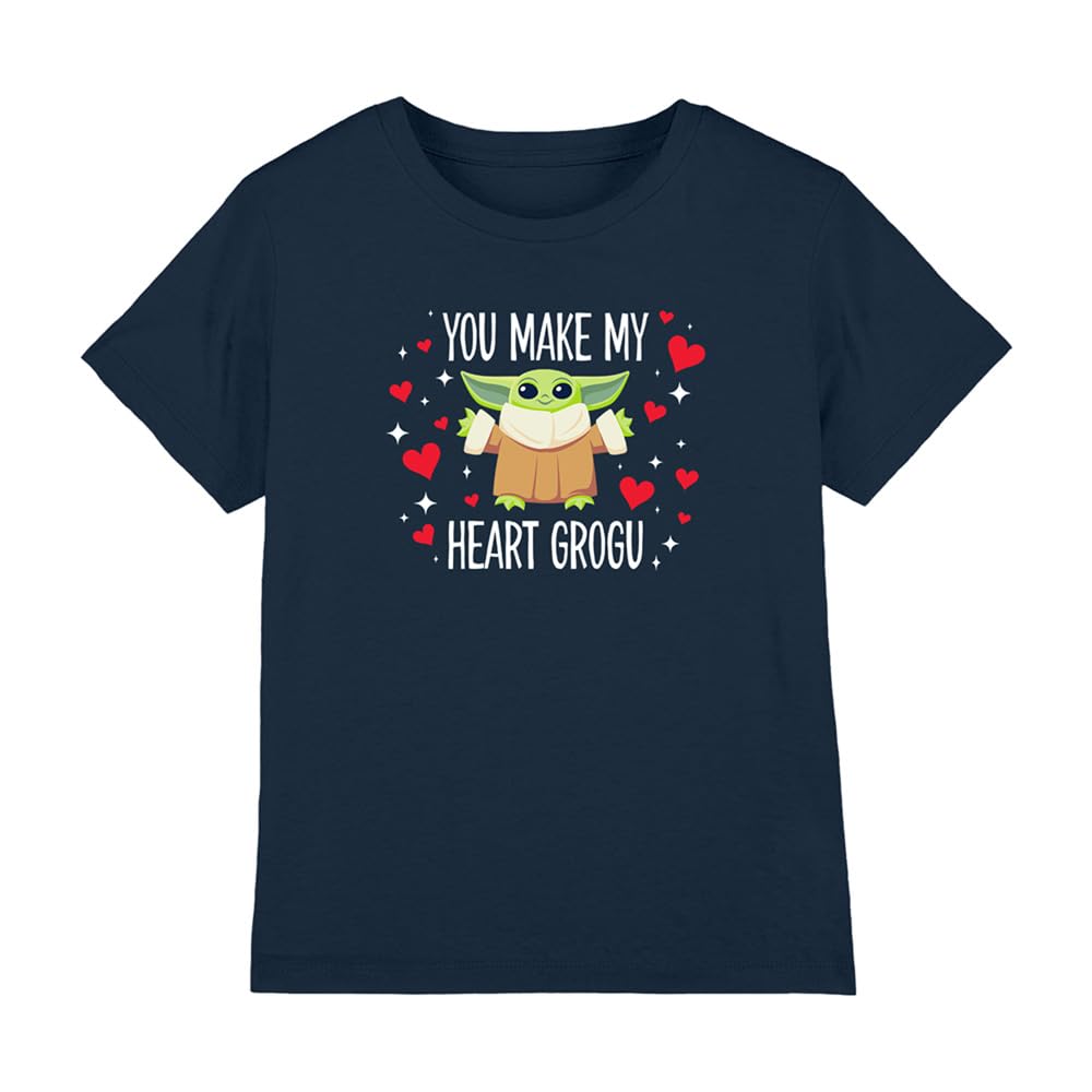 Star Wars You Make My Heart Grogu Kids T Shirt, Navy, 12-13Y